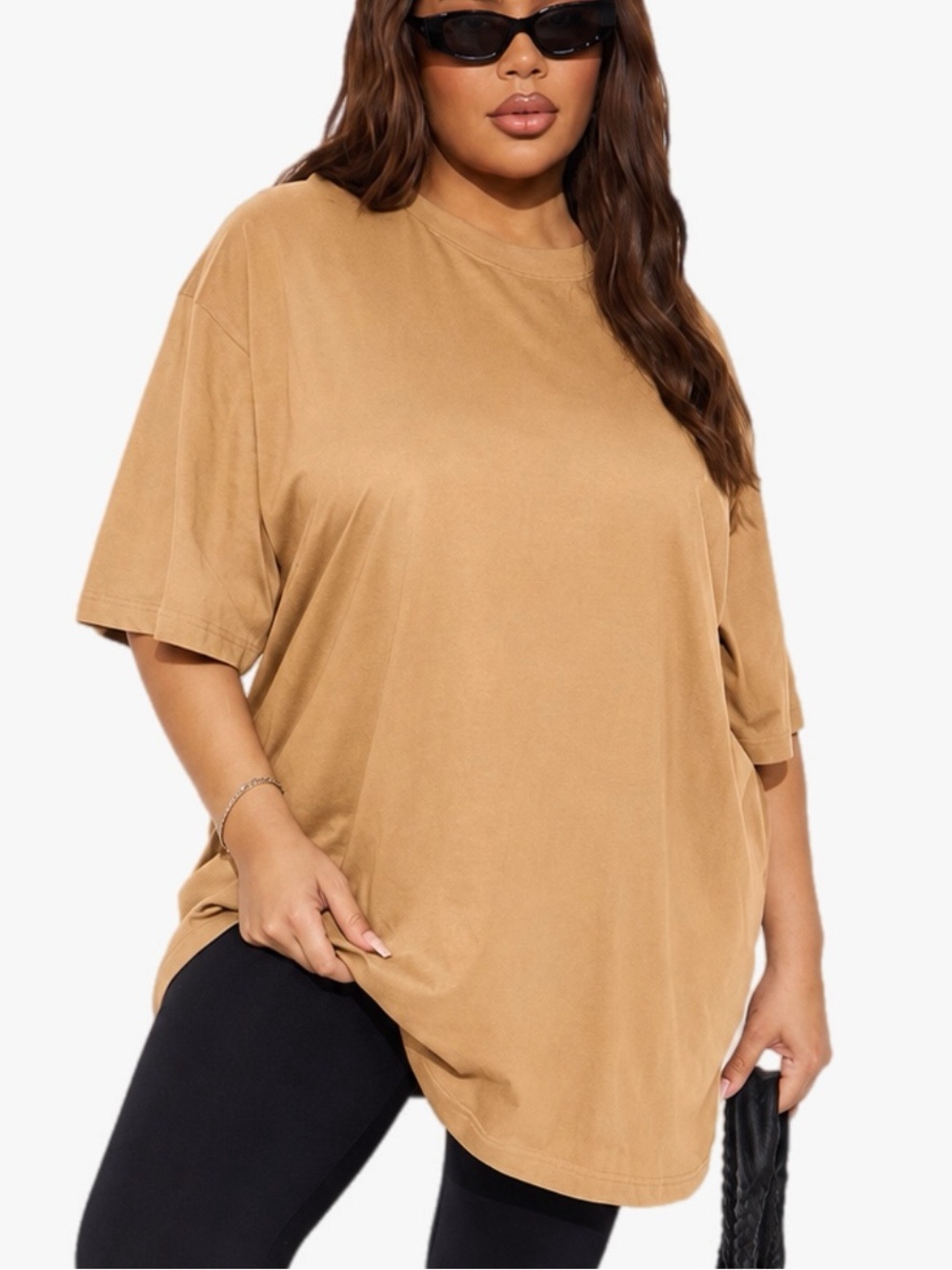 Fashion Nova Oversized Boyfriend Tee Plus Size 1X Camel Relaxed Top